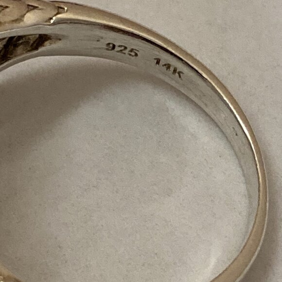 Sterling Silver 14K Yellow Gold Blue Topaz Diamond Ring Size 7 1/2 - Picture 6 of 8